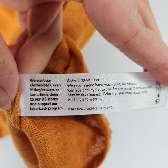 Eileen Fisher Shirt Womens Large Orange Organic Linen Long Sleeve Crew Neck - Picture 8 of 9